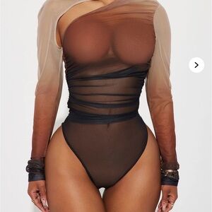 Sheer Brown and Black Women's Top Mesh Body Suit Fashion Nova